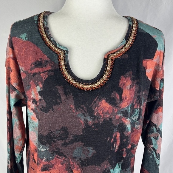 Soft Surroundings Dominica Modal Beaded Neck Multicolor Tunic Top Womens Size M - Picture 4 of 11